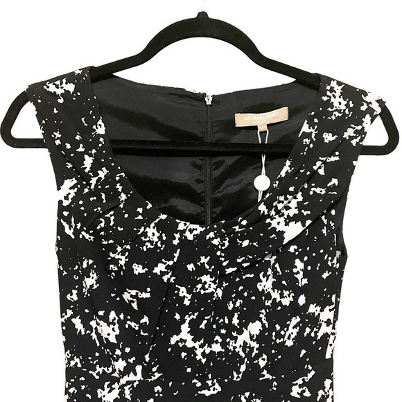 MICHAEL KORS COLLECTION Midi Dress 0 Black White Jacquard Sheath Zip Career NWT - Picture 4 of 10